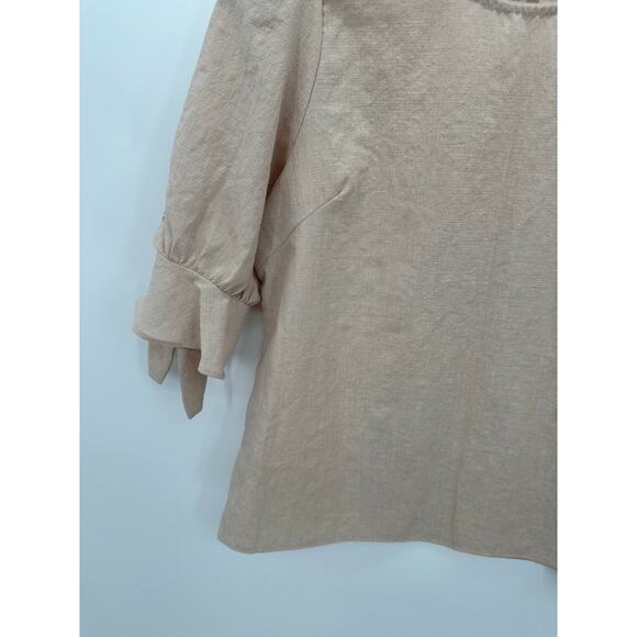 Olive Des Olive Top Women SIZE L Cream Short Sleeve Tie Cuff Keyhole Button Back - Picture 4 of 8